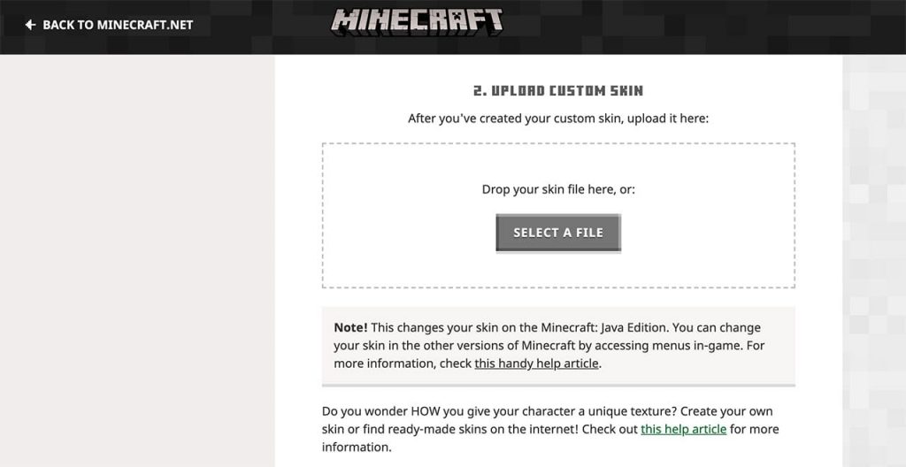 Upload a new Minecraft skin