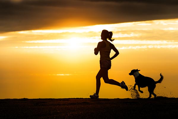 Running at Sunset with a Dog